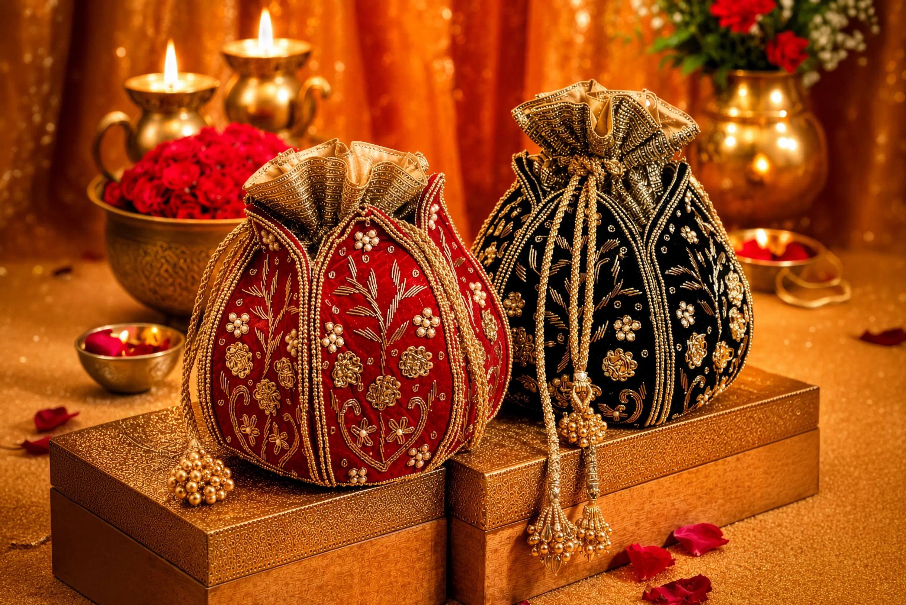 How to Style Lotus Potli Bags for Wedding Function (And Actually Look Put-Together)