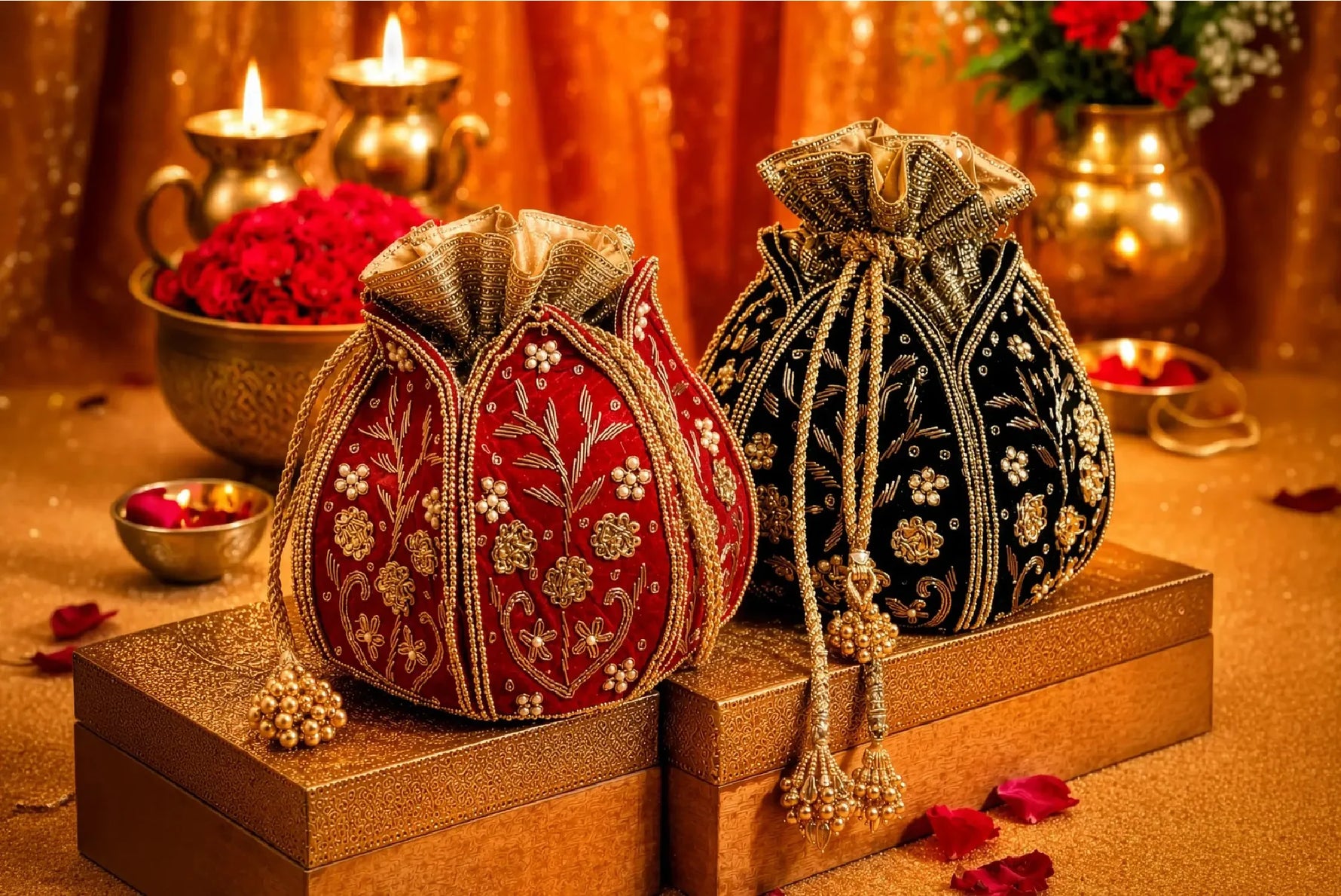 How to Style Lotus Potli Bags for Wedding Function (And Actually Look Put-Together)