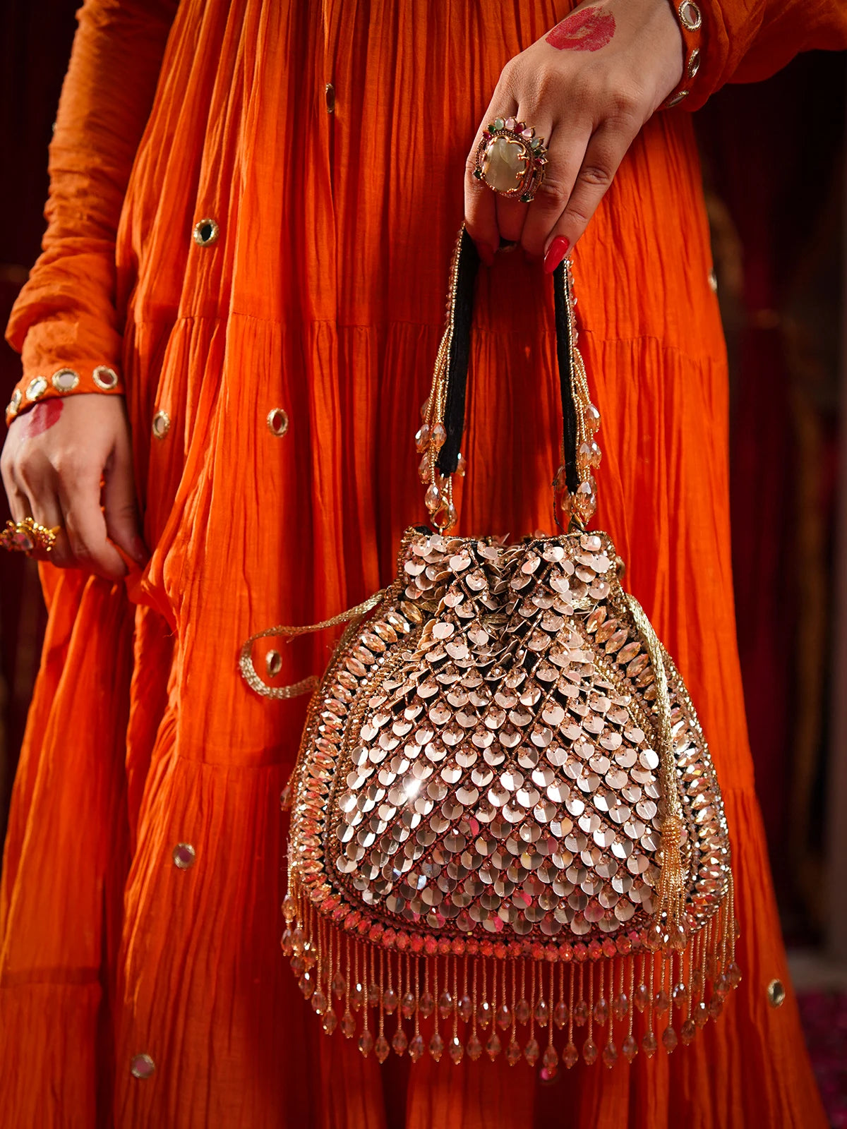 Aadhira Black Sequin Potli Bag