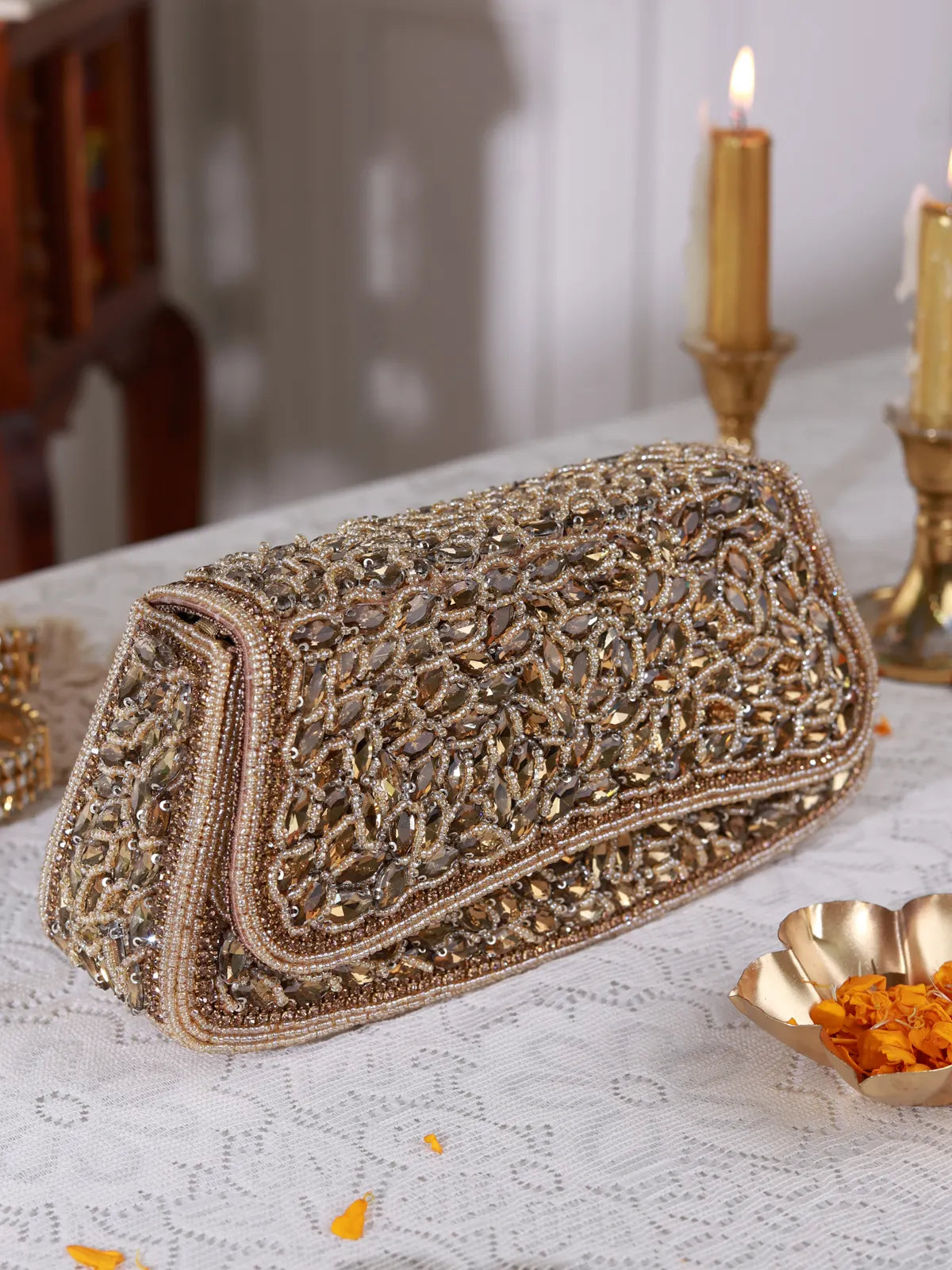Dilnoor Copper Clutch Bag