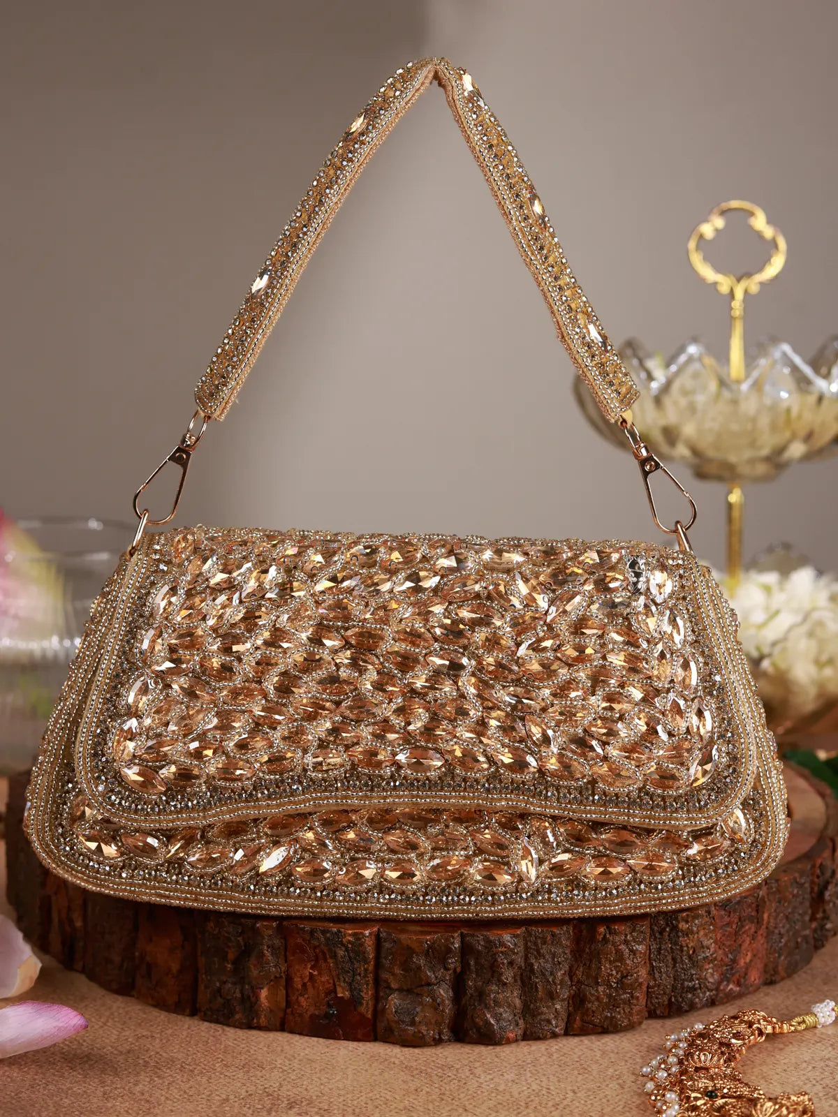 Dilnoor Golden Clutch Bag