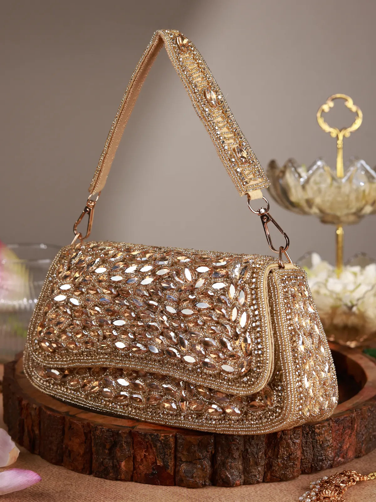 Dilnoor Golden Clutch Bag