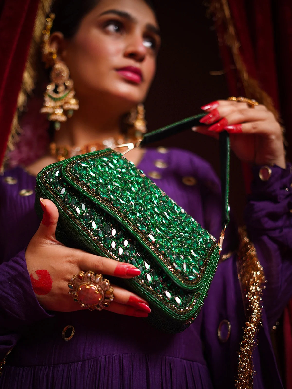 Dilnoor Green Clutch Bag