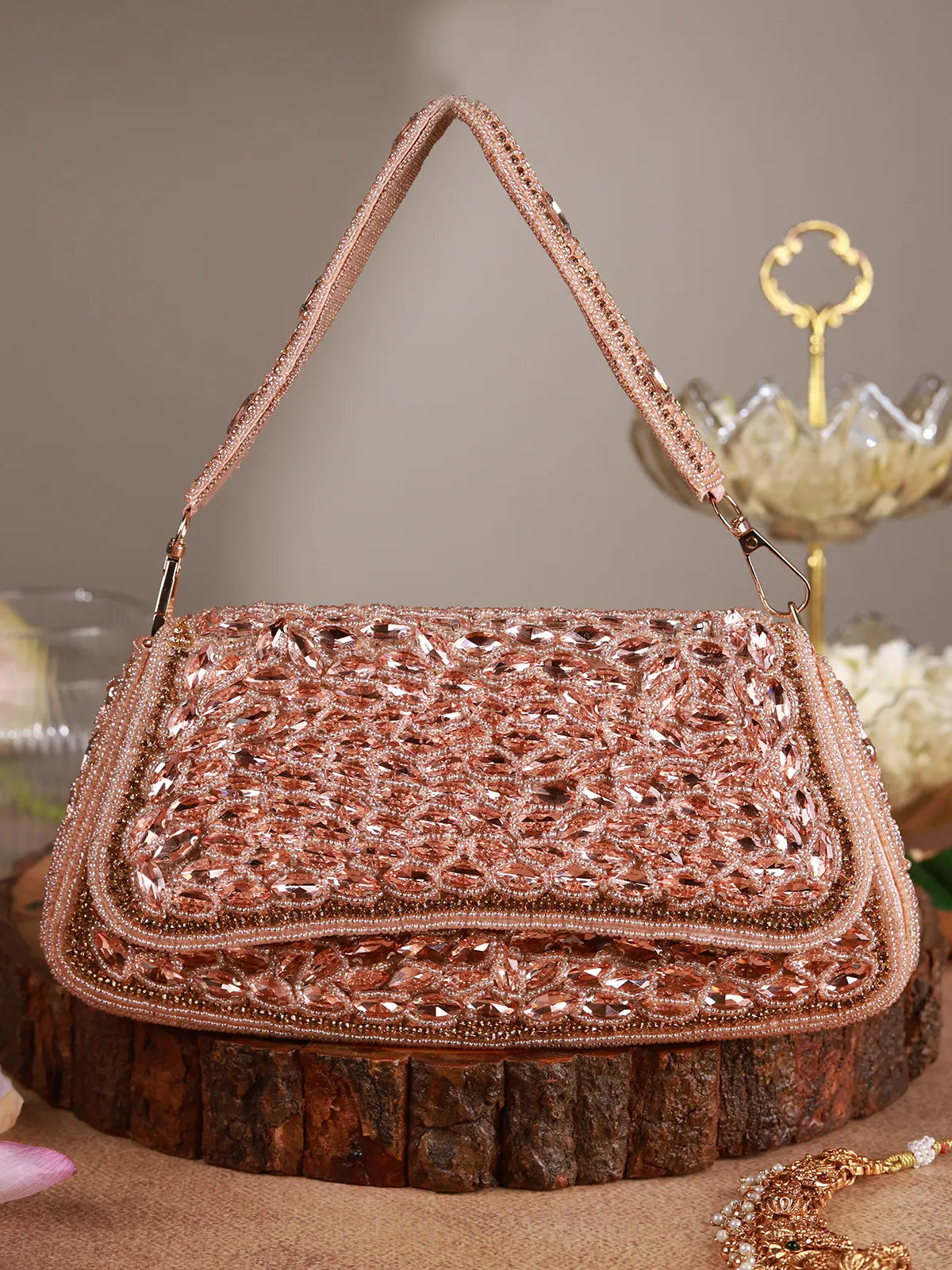 Dilnoor Rose Gold Clutch Bag