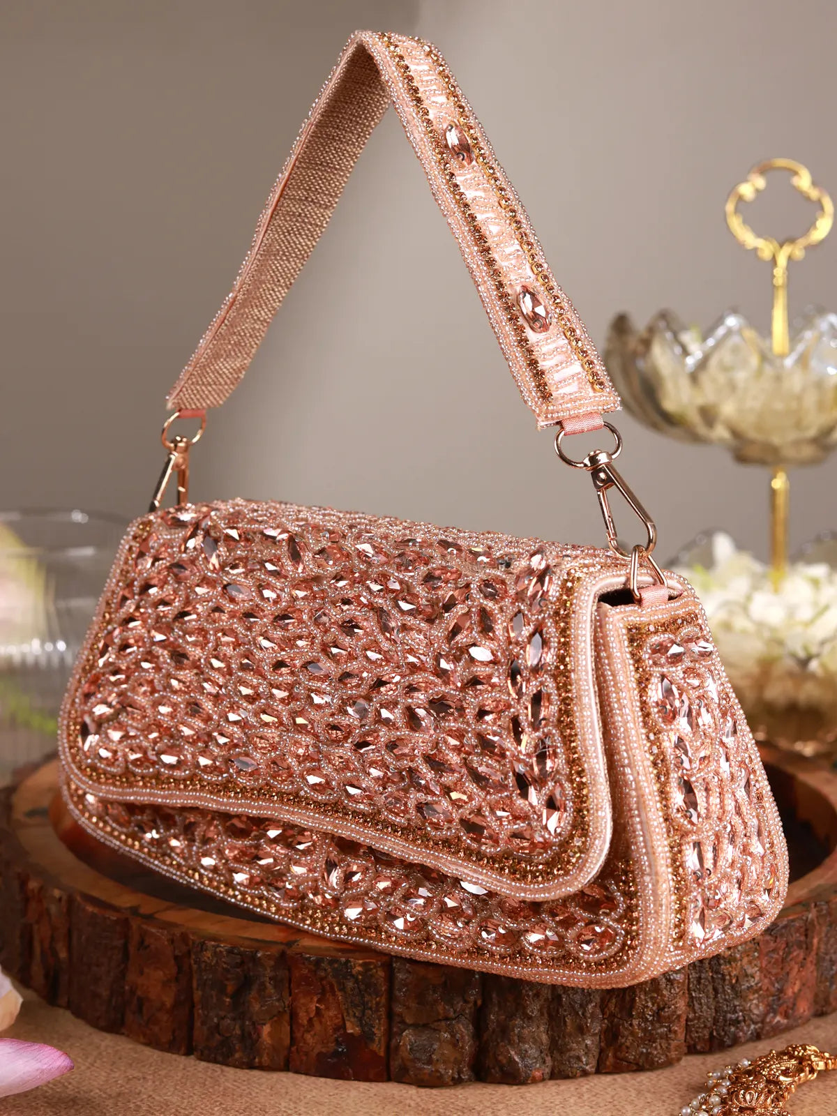Dilnoor Rose Gold Clutch Bag
