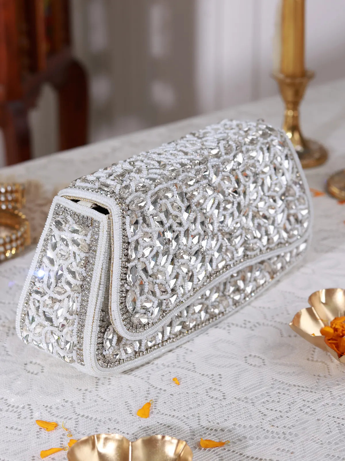 Dilnoor White Clutch Bag