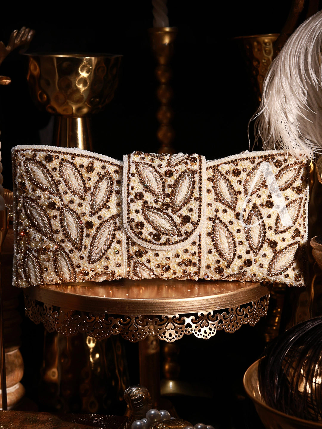 Decorative belt with intricate patterns on a dark background