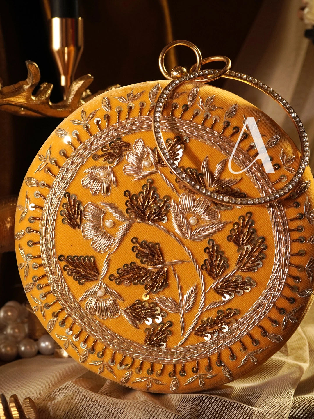Hamna Mustard Yellow Designer Clutch