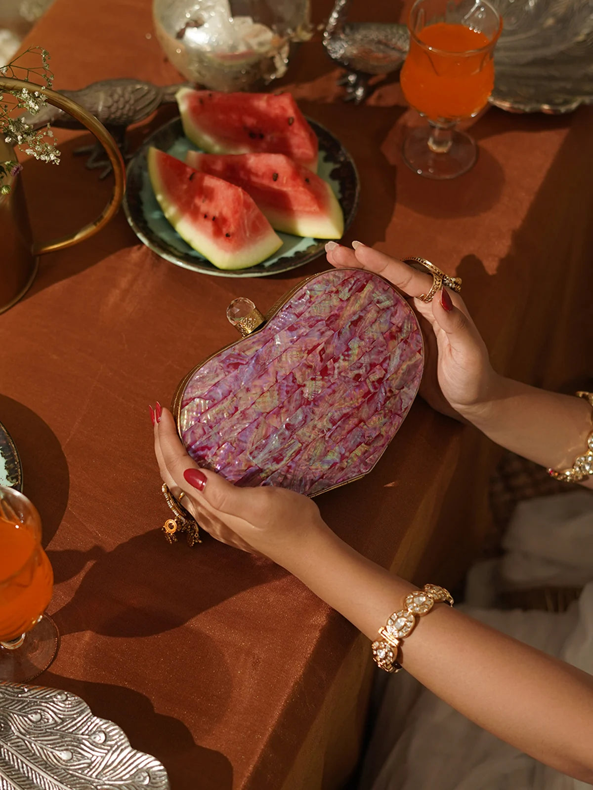 Ishqa Mother of Pearl Brass Clutch