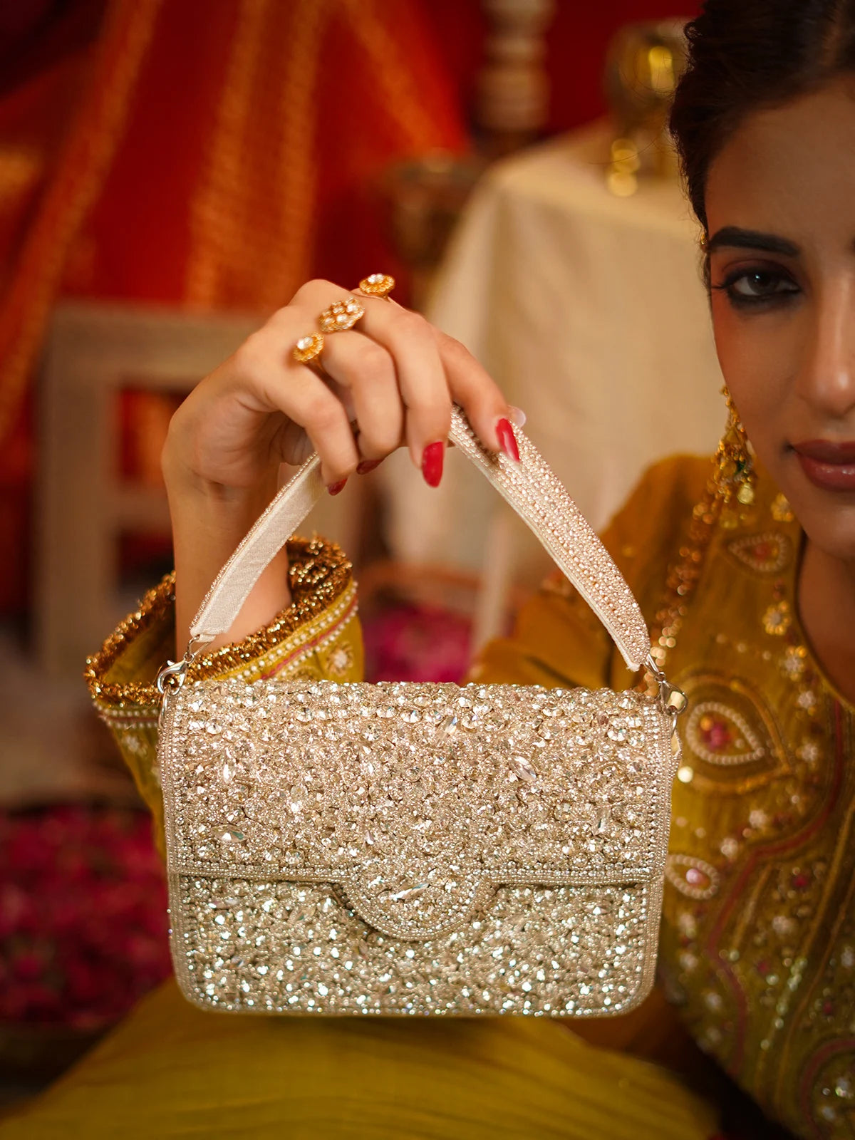 Jharokha Silver Clutch Bag