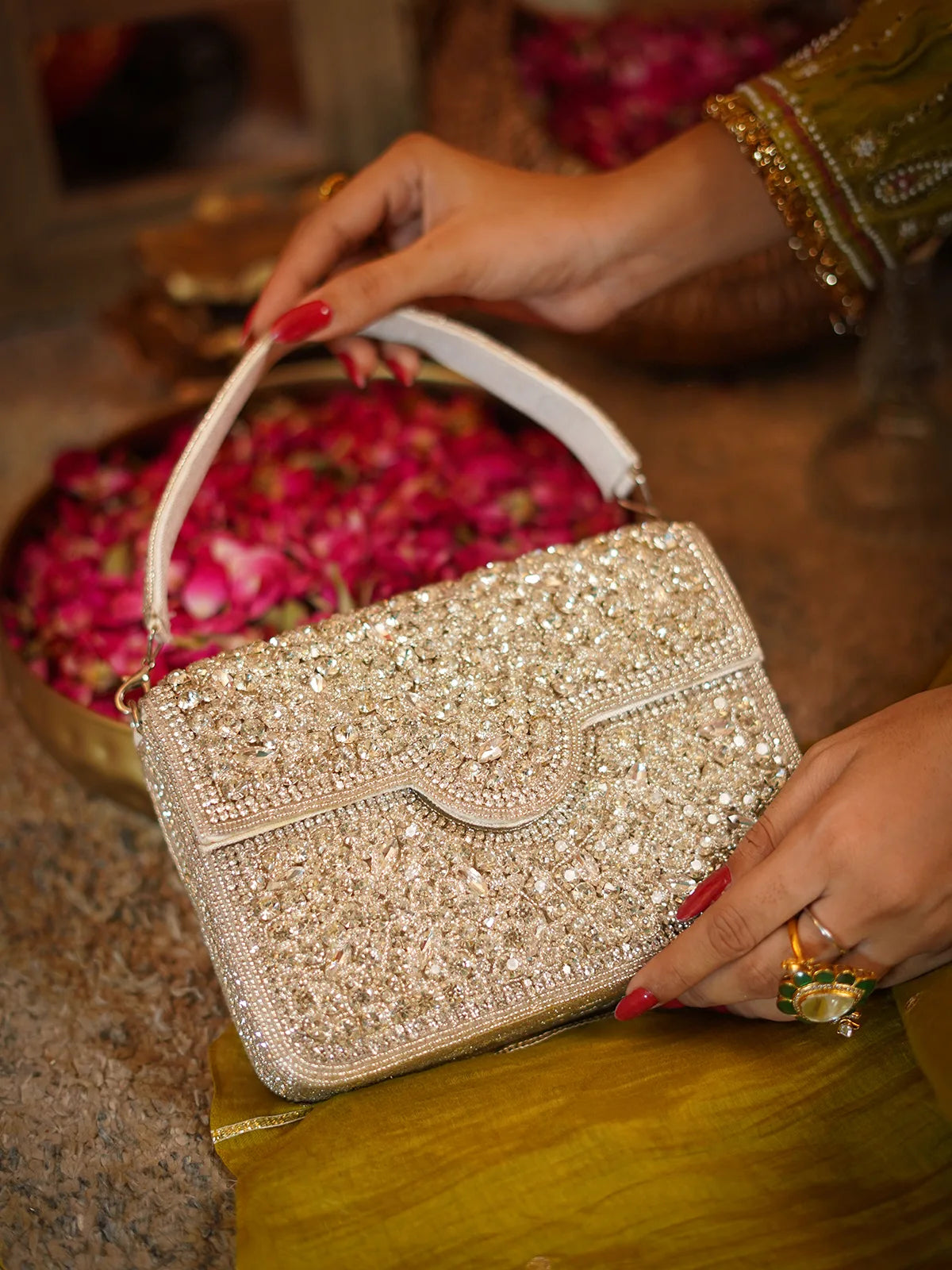 Jharokha Silver Clutch Bag
