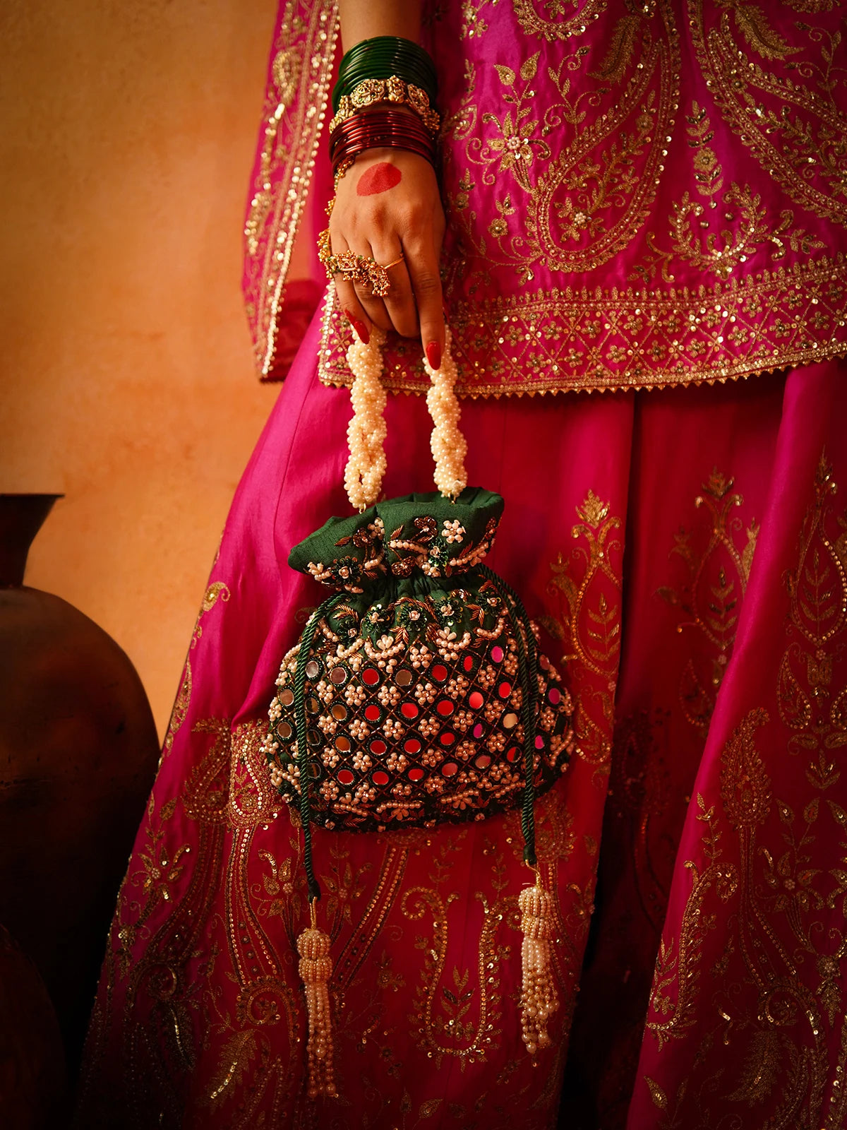 Kanakmala Green Potli Bag