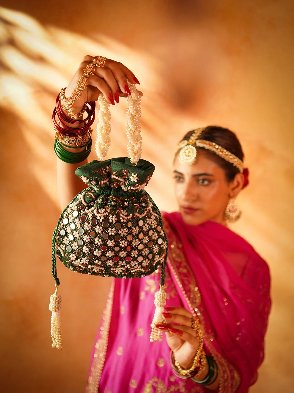 Kanakmala Green Potli Bag