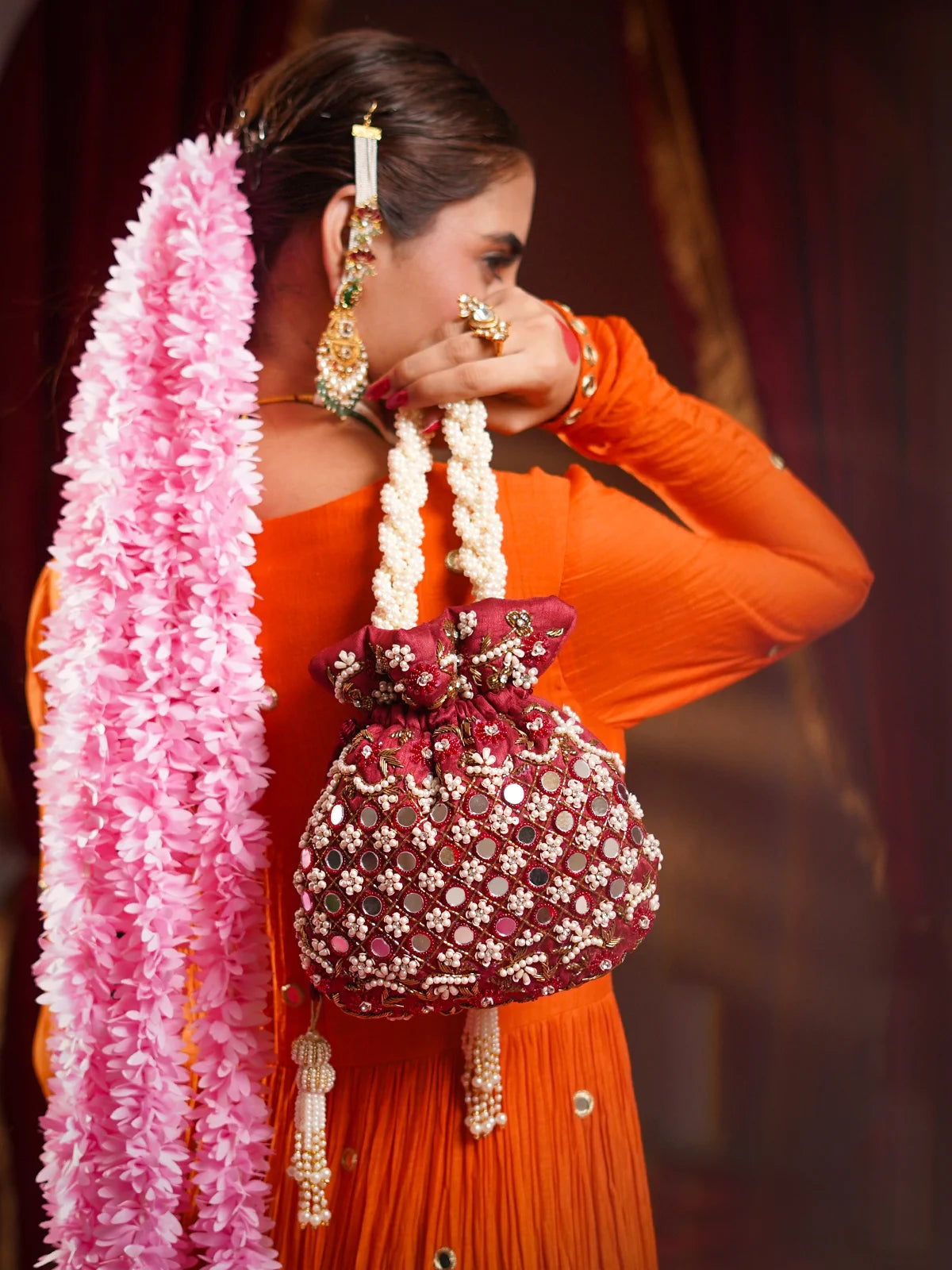 Kanakmala Maroon Potli Bag
