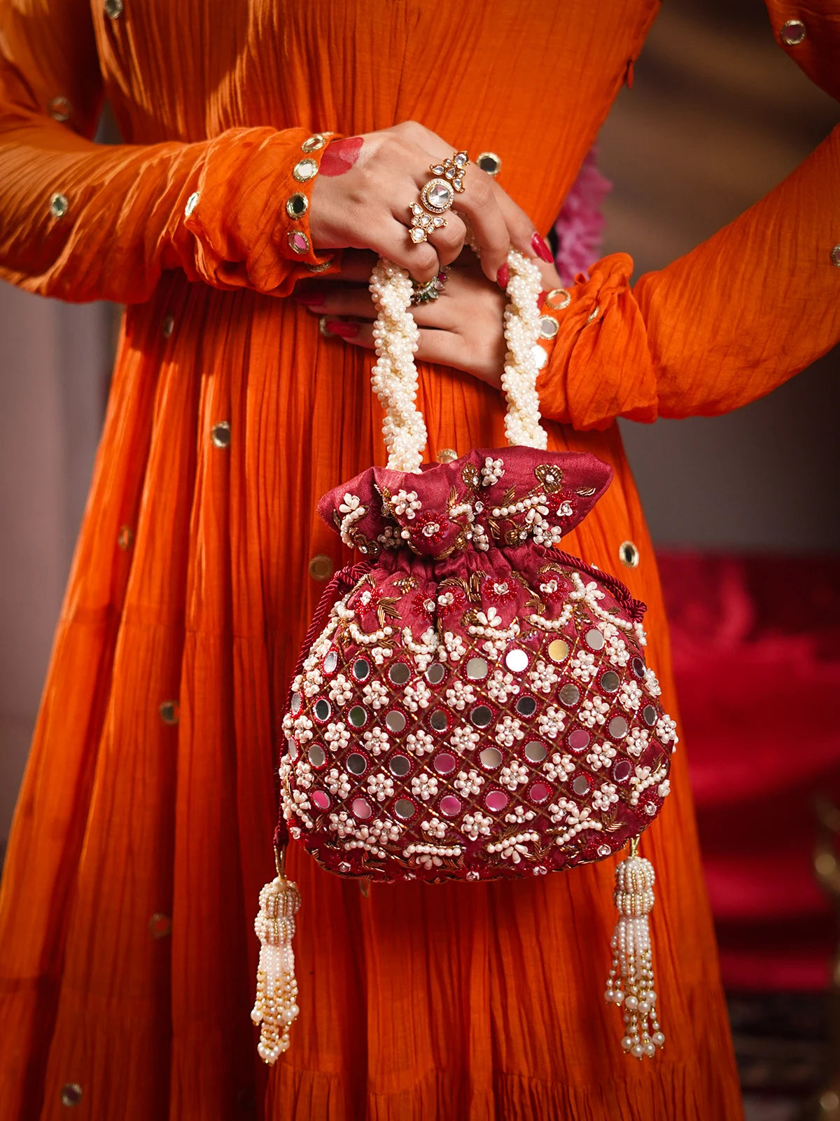 Kanakmala Maroon Potli Bag