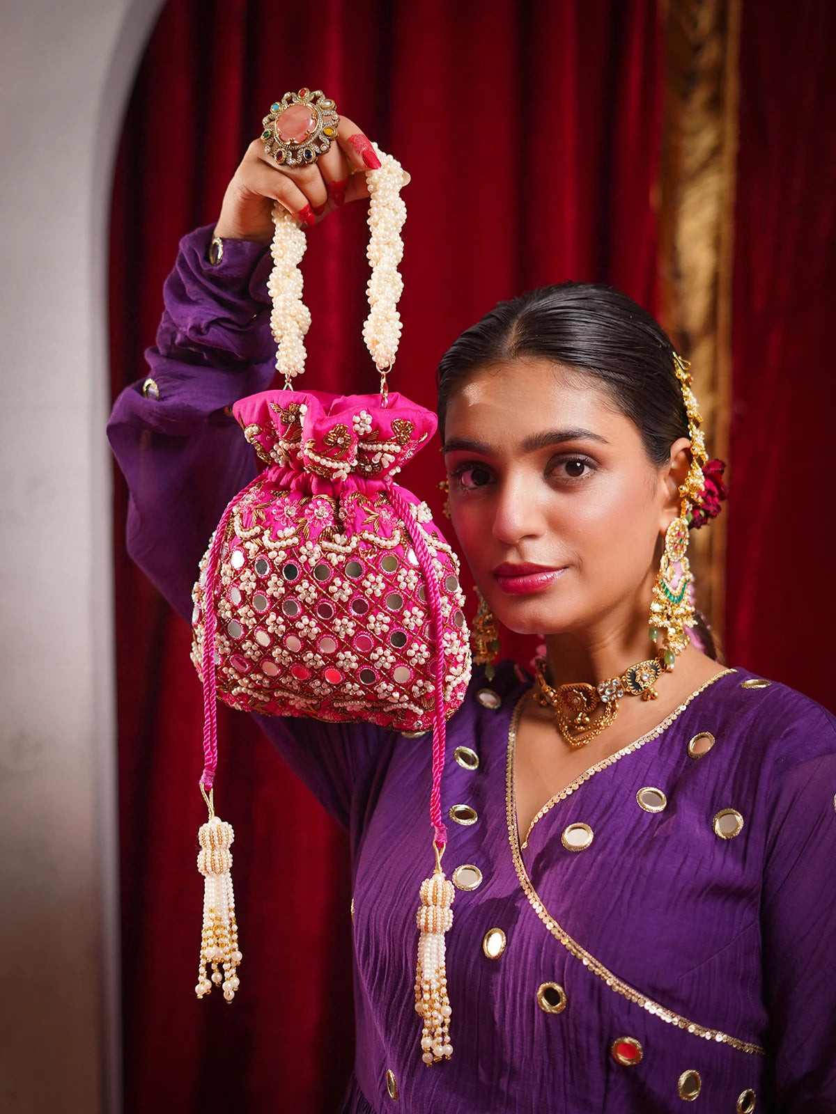 Kanakmala Pink Potli Bag