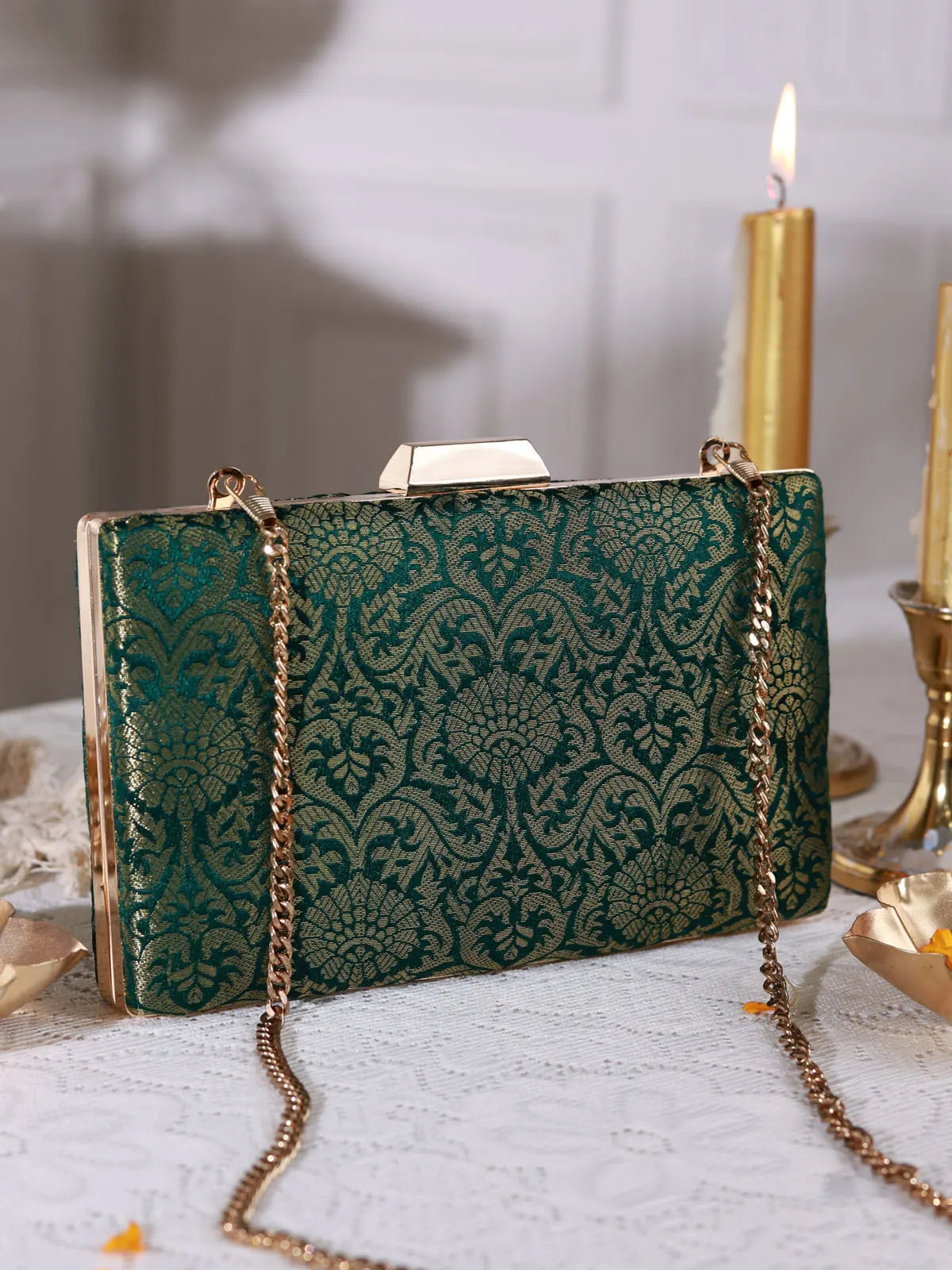 Kaumudi Green Brocade Clutch