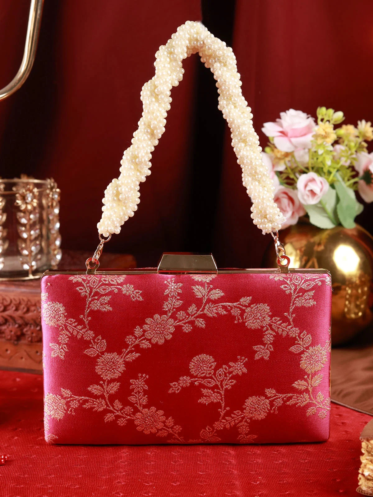 Kusumita Pink Brocade Clutch