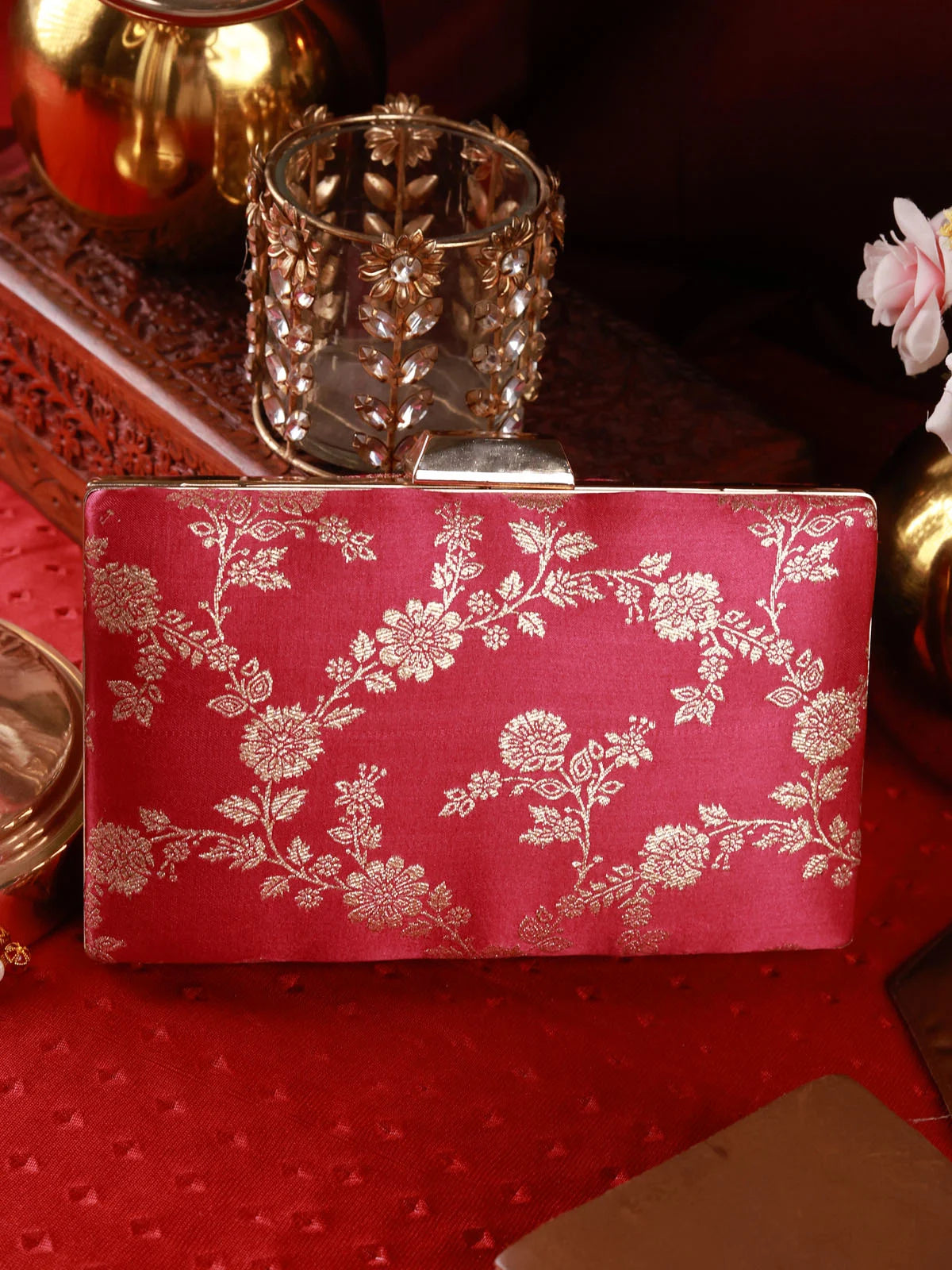 Kusumita Pink Brocade Clutch