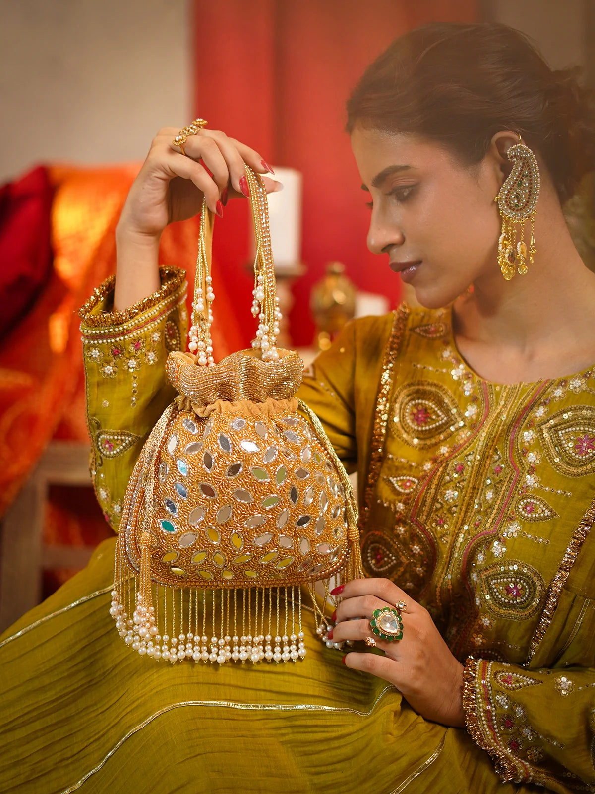 Mirza Golden Mirror Potli Bag