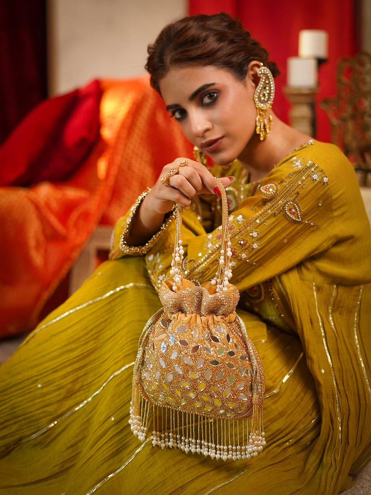 Mirza Golden Mirror Potli Bag
