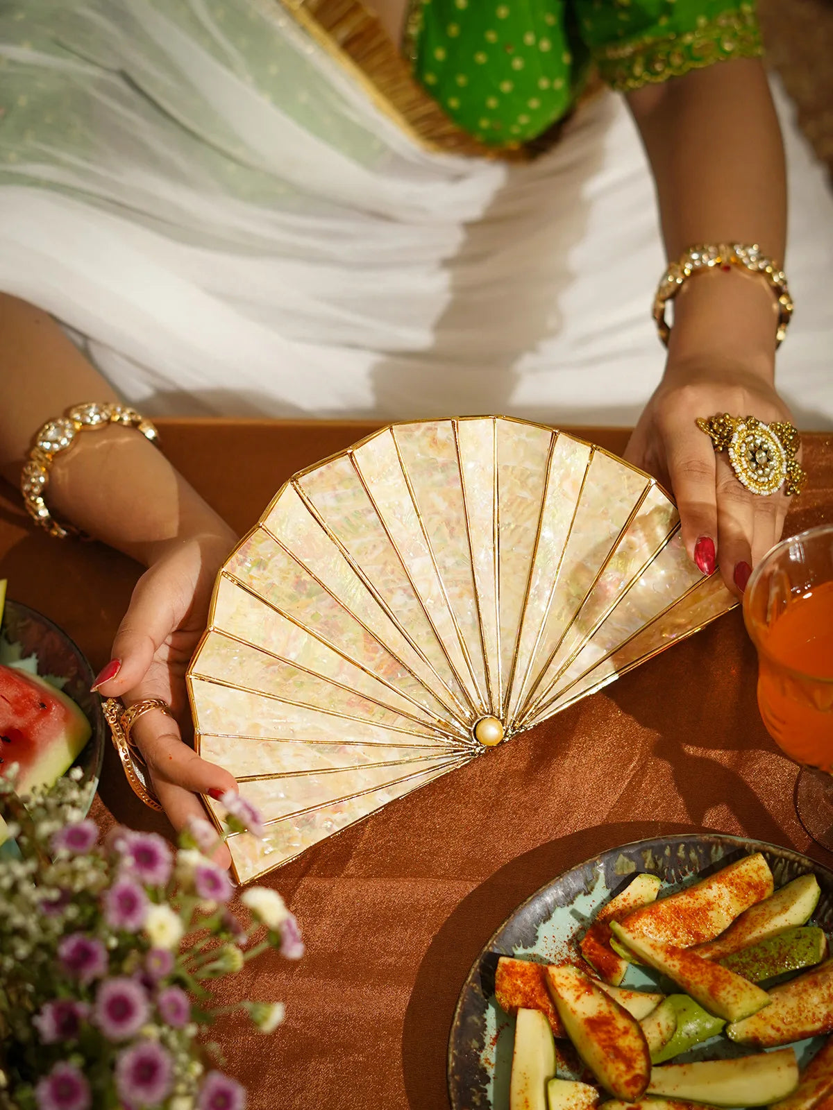 Noorza Mother of Pearl Brass Clutch