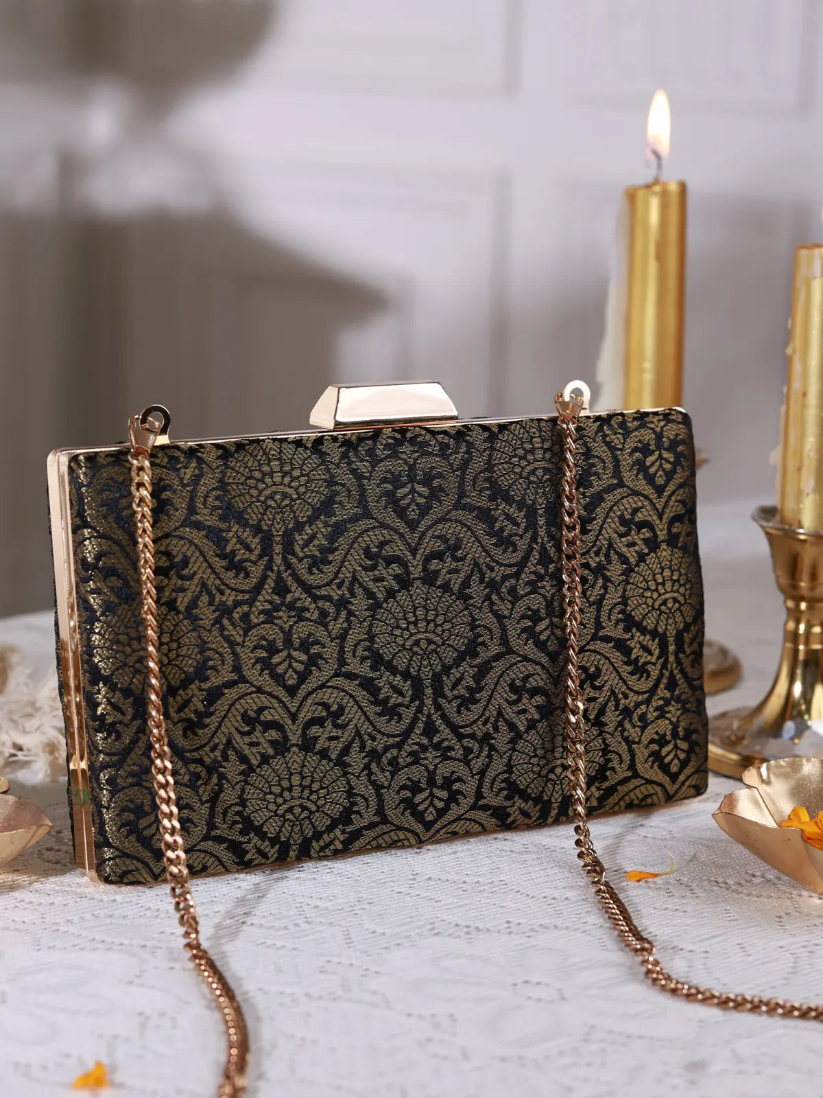 Rajnisha Brocade  Black Clutch