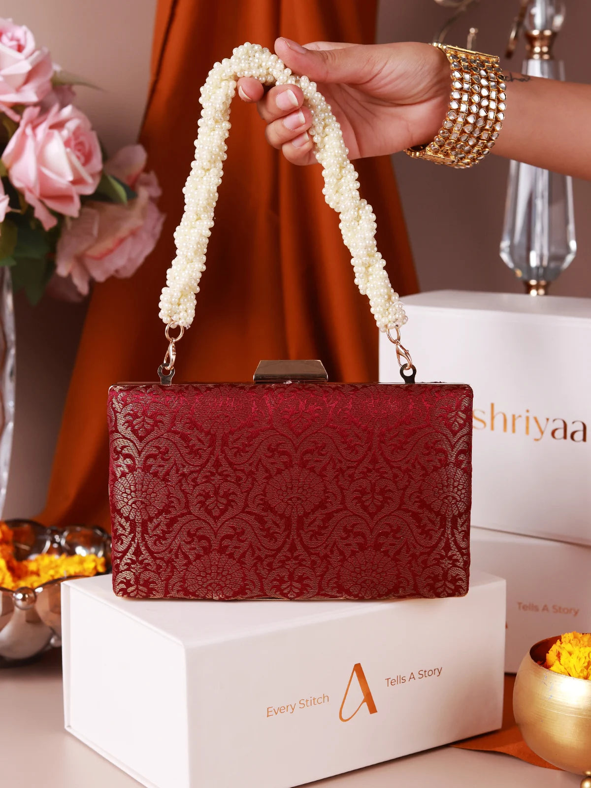 Raktima Maroon Clutch