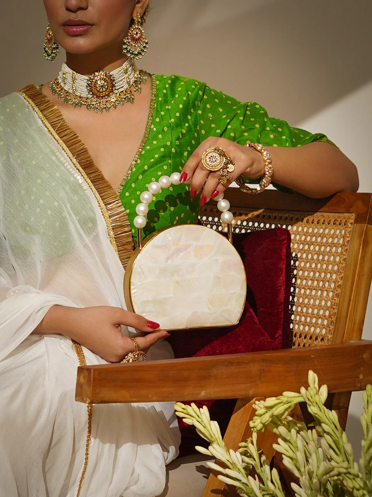 Ratnavali Mother of Pearl Brass Clutch