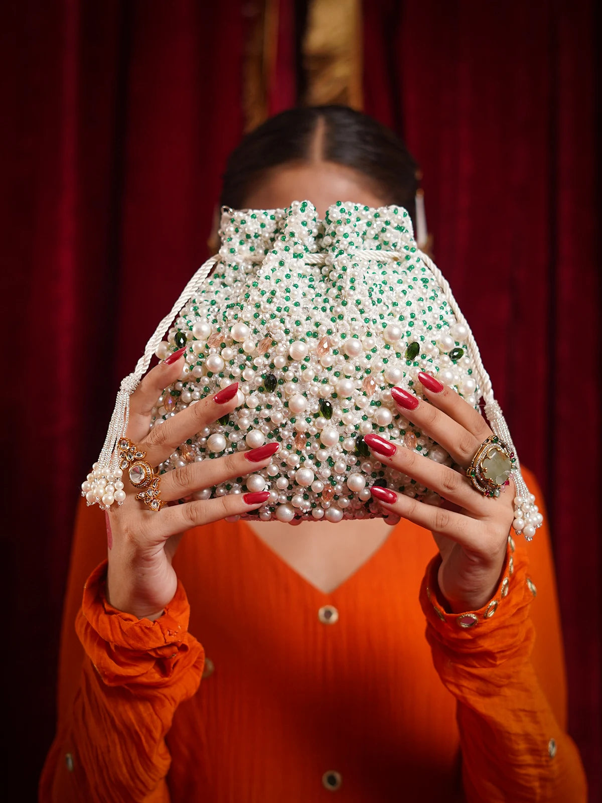 Rimsha White Pearl Potli Bag