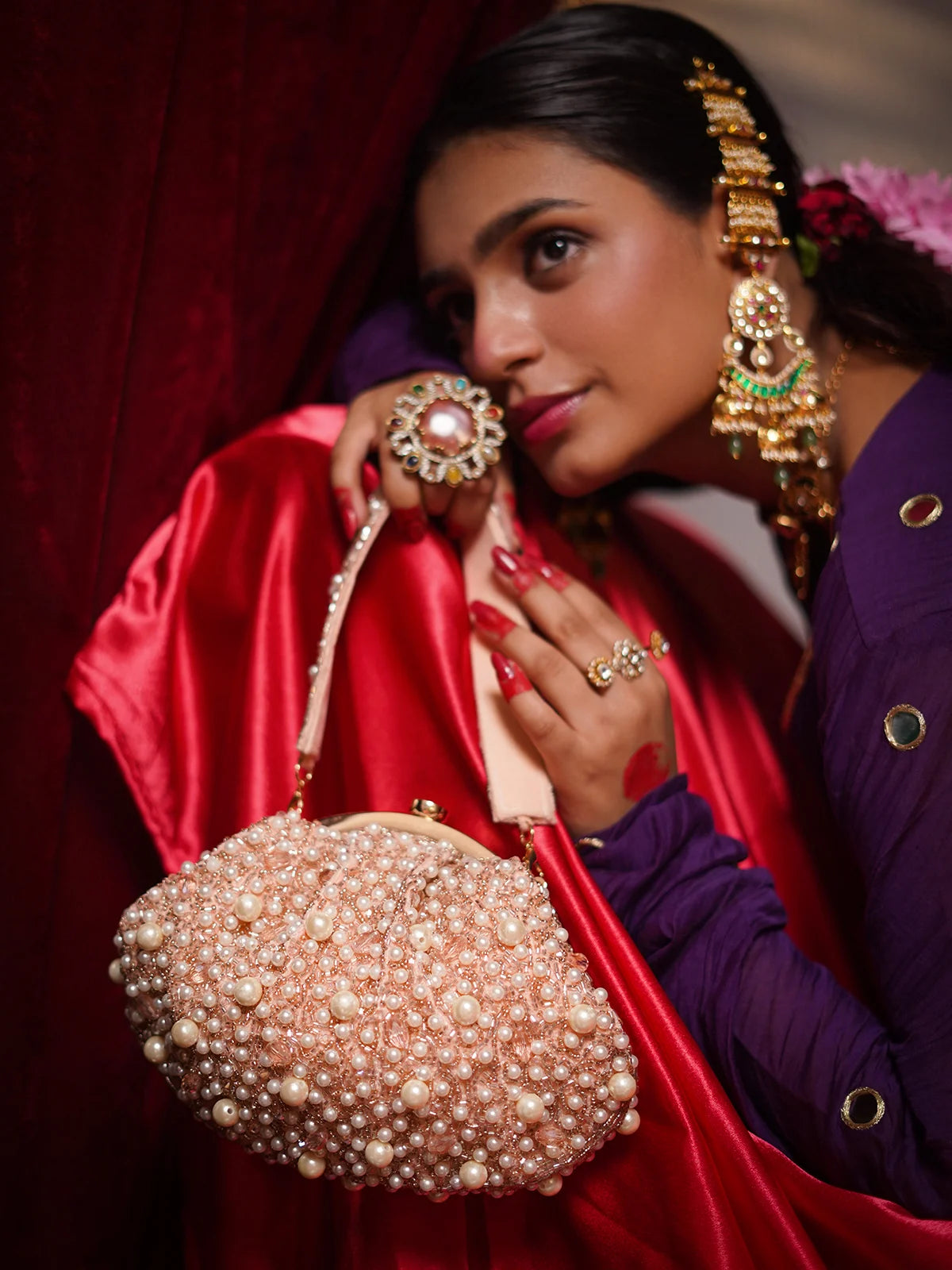 Roshani Rose Gold Batua Bag
