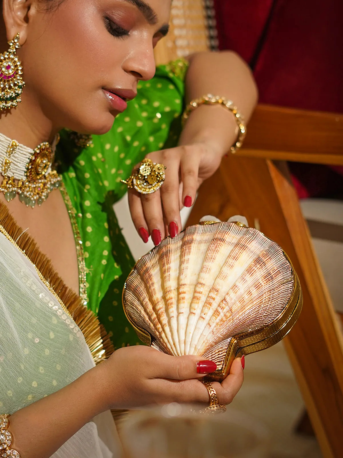 Shankhini Mother of Pearl Brass Clutch