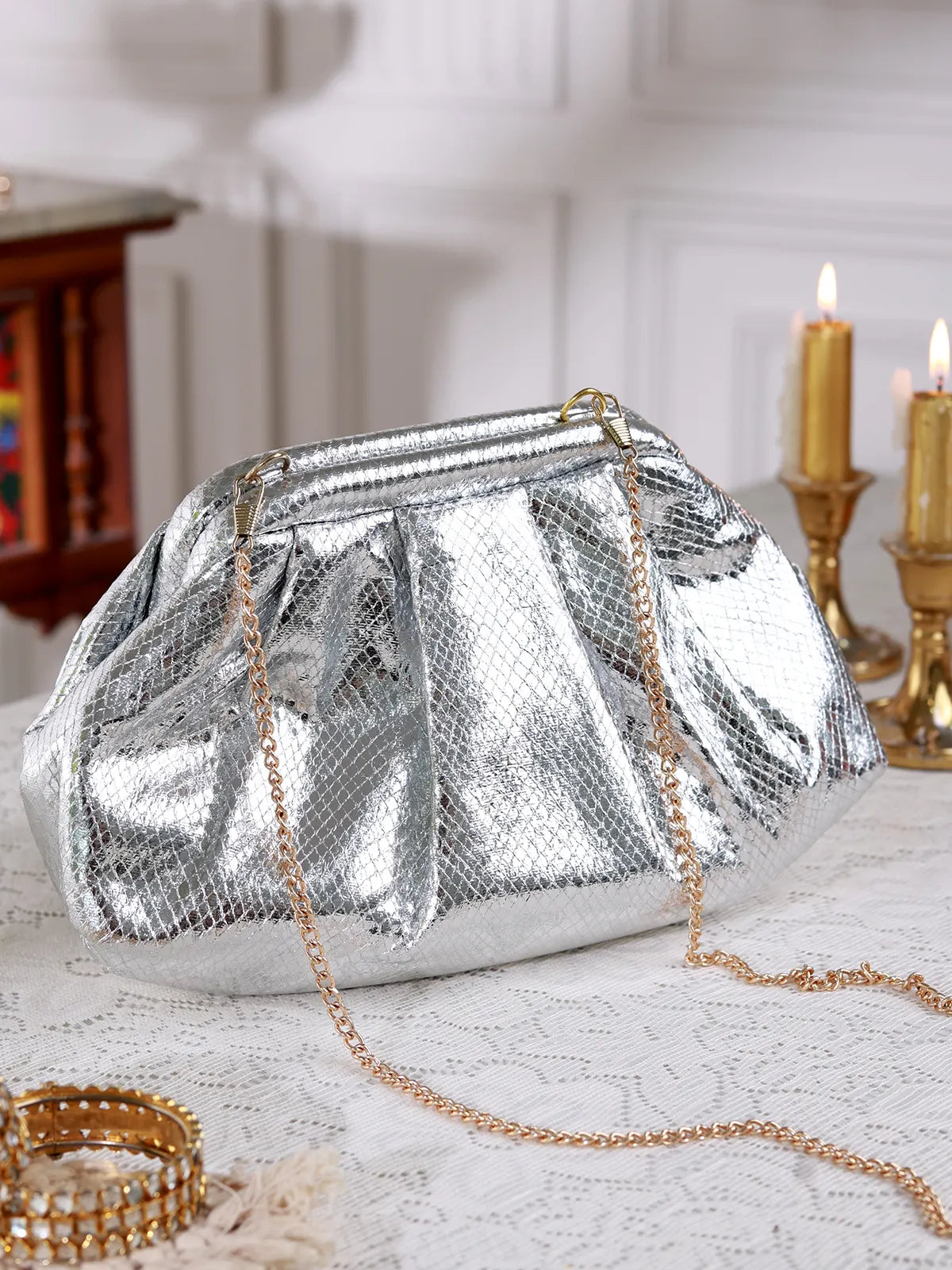 Tiana Silver Batua Bag