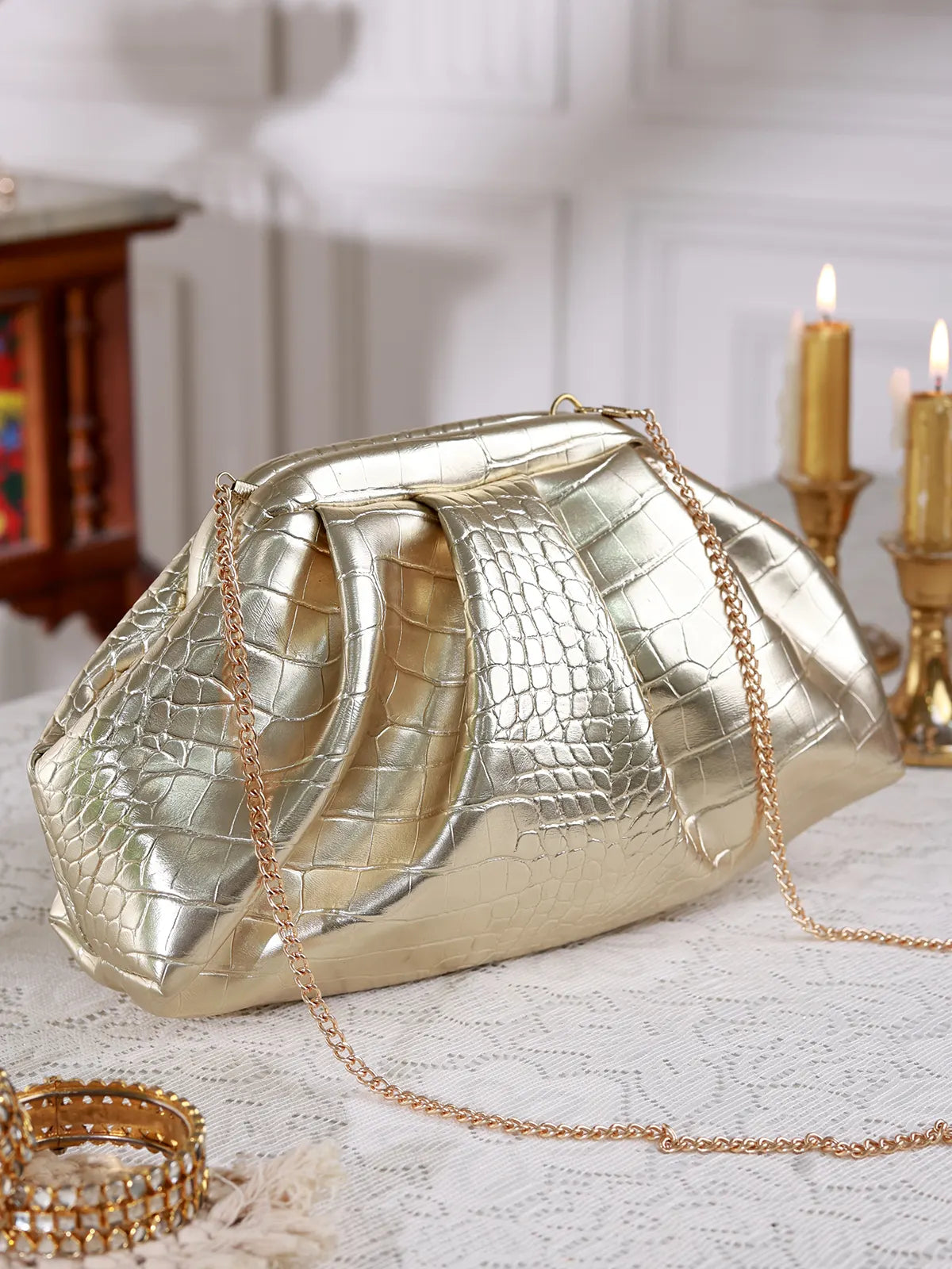 Yana Golden Batua Bag